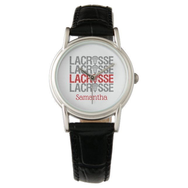 Reloj De Pulsera Palabra Lacrosse con problemas rojos (Anverso)