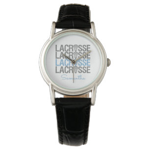 Reloj De Pulsera Palabra Lacrosse en peligro azul en polvo