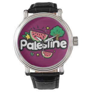 Reloj De Pulsera Palabra palestina escueta rodeada por un árbol de 