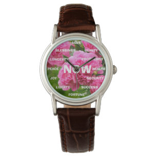 Reloj De Pulsera Palabras positivas de pueblos rosados vigilan