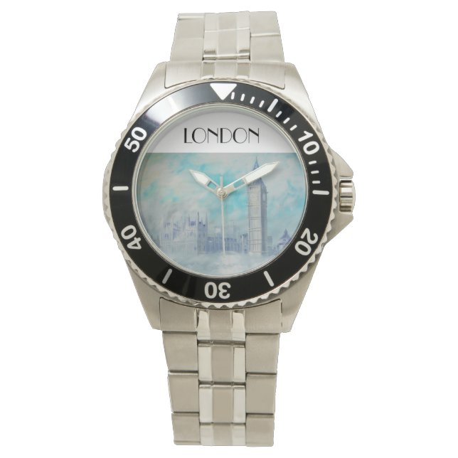 Reloj De Pulsera Palacio Westminster de Londres pintura azul claro (Anverso)
