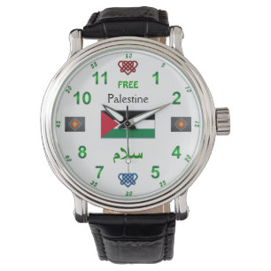 Reloj De Pulsera Palestina libre - reloj: Cuero negro del vintage