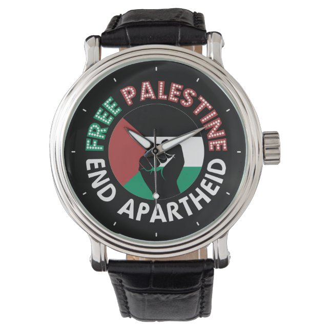 Reloj De Pulsera Palestina Libre termina con bandera del Apartheid  (Anverso)