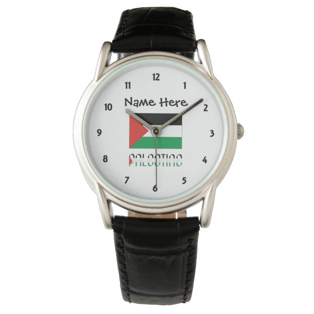 Reloj De Pulsera Palestine and Palestinian Flag with Your Name (Anverso)