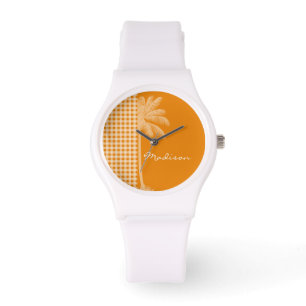 Reloj De Pulsera Palm de verano; Naranja oscuro Gingham