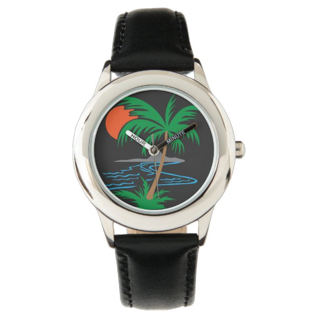 Reloj De Pulsera Palm Tree by the River | Tropical Sunset Art (Anverso)