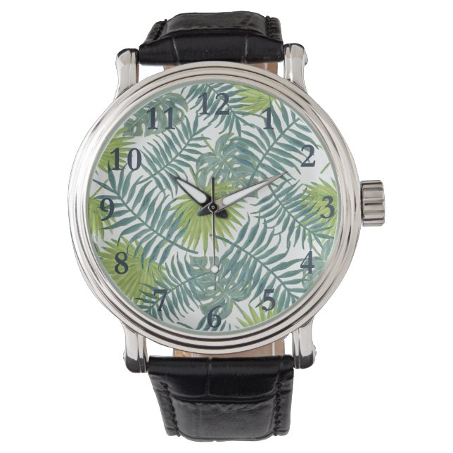Reloj De Pulsera Palm Tree Fronds Pintando Hawaian (Anverso)