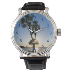 Reloj De Pulsera Palm Tree Scissors Silhouette Writing Watch