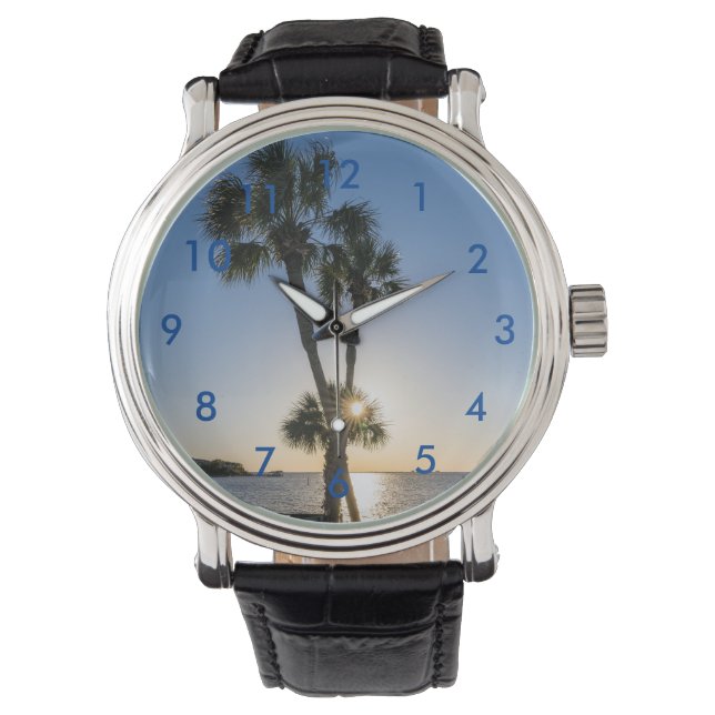 Reloj De Pulsera Palm Tree Scissors Silhouette Writing Watch (Anverso)