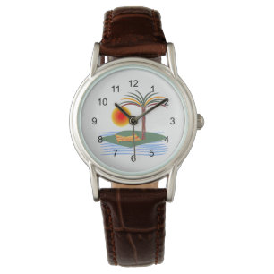 Reloj De Pulsera Palm Tree tropical brillante, Sun y Waves