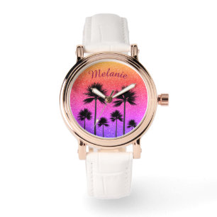 Reloj De Pulsera Palm Trees Sparkly Gradiente Sunset Personalizado