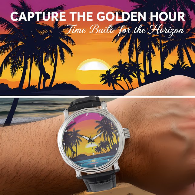 Reloj De Pulsera Palmera de playa al atardecer tropical (Subido por el creador)