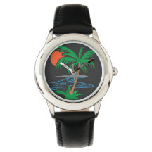 Palmera junto al río | Arte de puesta de sol tropi