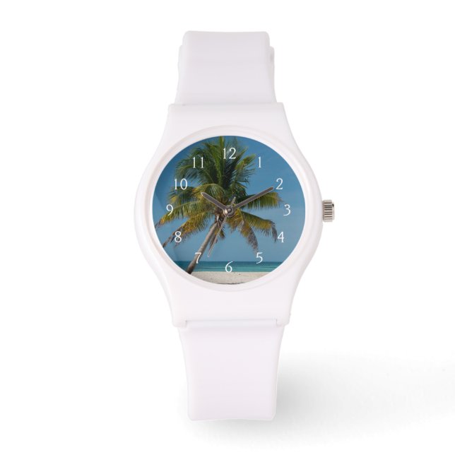 Reloj De Pulsera Palmera y playa de arena blanca  2 (Anverso)