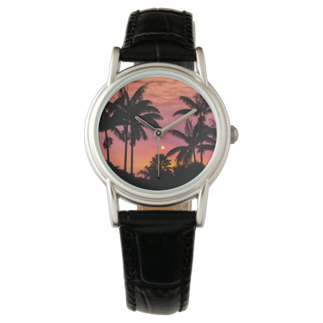 Reloj De Pulsera Palmeras en silueta, Hawái (Anverso)