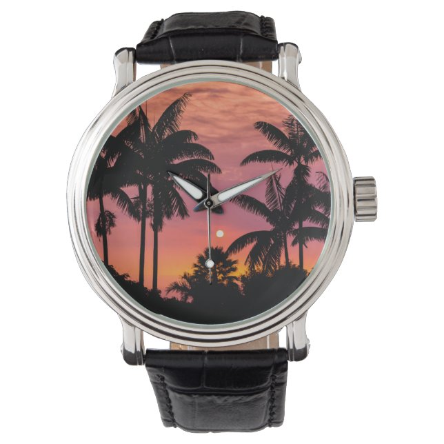 Reloj De Pulsera Palmeras en silueta, Hawái (Anverso)