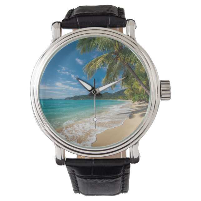 Reloj De Pulsera Palmeras Playa Tropical Océano (Anverso)