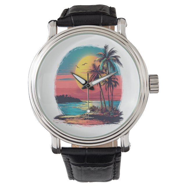 Reloj De Pulsera Palmeras y playa (Anverso)