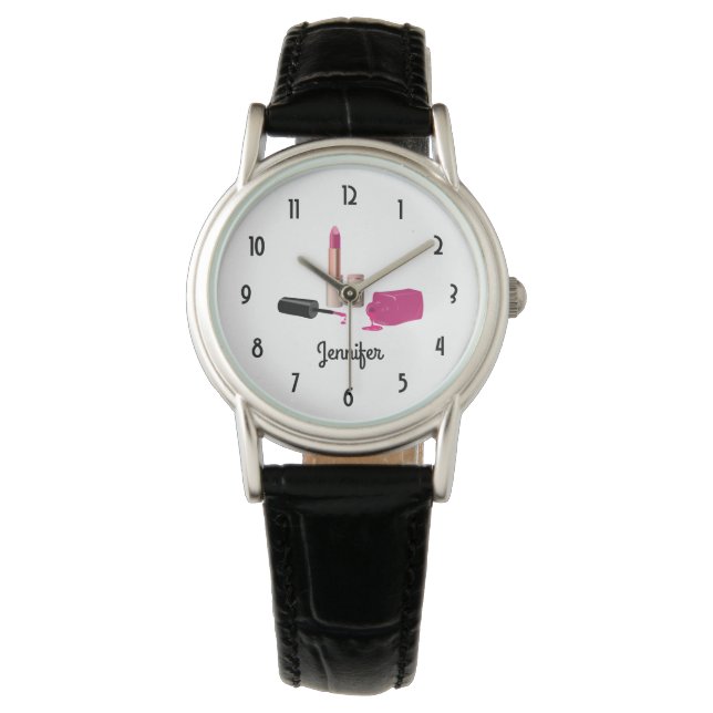 Reloj De Pulsera Palo de labios de glam rosado y belleza polaca de  (Anverso)