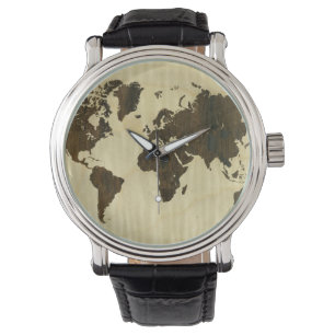 Reloj De Pulsera Palo de rosa de Río y mapa del mundo rizado del