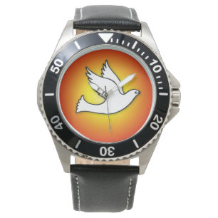 Reloj De Pulsera Paloma de Confirmación con Rayos Dorados y Rojos