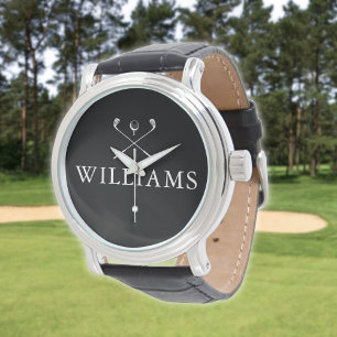 Reloj De Pulsera Palos de Golf con Nombre Personalizado Negro y Bla