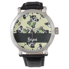 Reloj De Pulsera Panda bear with green bamboo leaves
