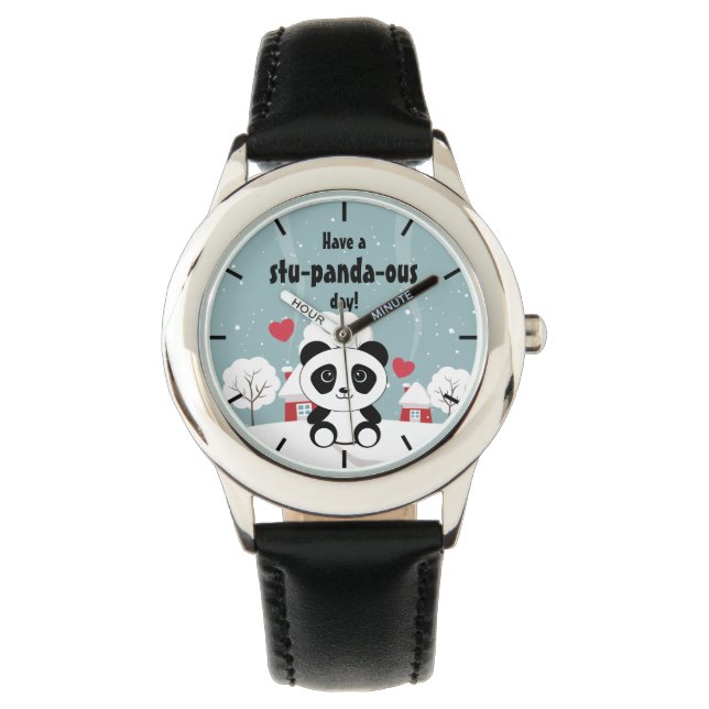 Reloj De Pulsera Panda De Bebé Cuto En Gris De Nieve De Invierno (Anverso)