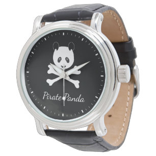 Reloj De Pulsera Panda pirata divertida blanco y negro personalizad