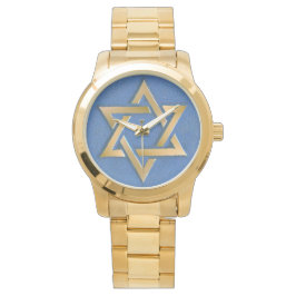 Reloj De Pulsera Panel de arte de la estrella azul de oro de David