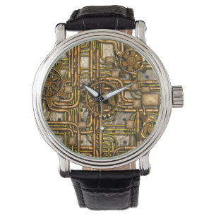 Reloj De Pulsera Panel Steampunk - Gears and Pipes - Brass