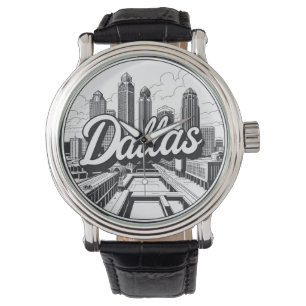 Reloj De Pulsera Panorama de la ciudad blanca y negra de Dallas