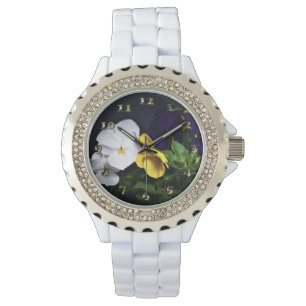Reloj De Pulsera Pansias blancas amarillas y moradas
