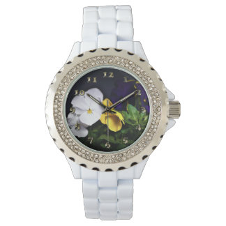 Reloj De Pulsera Pansias blancas amarillas y moradas
