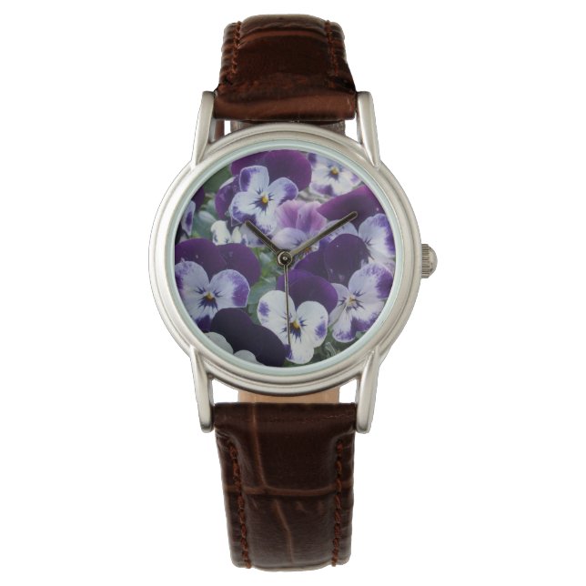 Reloj De Pulsera Pansias Púrpura Y Blanca bonito, (Anverso)