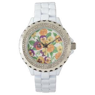 Reloj De Pulsera Pansies en blanco roto