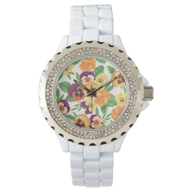 Reloj De Pulsera Pansies en blanco roto (Anverso)
