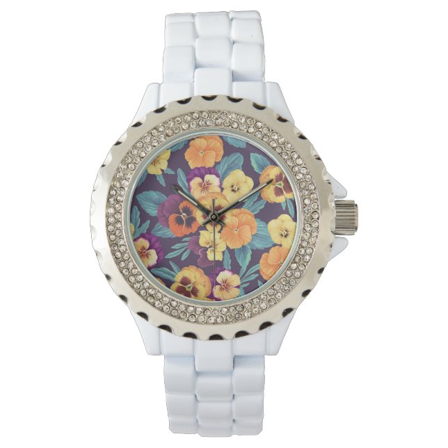 Reloj De Pulsera Pansies en violeta de ciruela (Anverso)