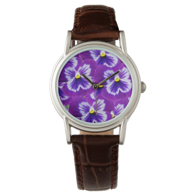Reloj De Pulsera Pansies Púrpuras En Forma De Mariposas, (Anverso)