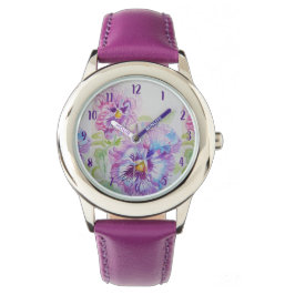 Reloj De Pulsera Pansy Watercolor Pintado Púrpura Flor Flor Floral