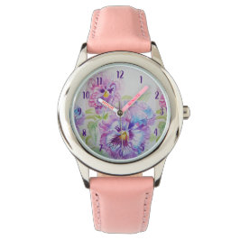 Reloj De Pulsera Pansy Watercolor Pintado Púrpura Flor Flor Floral