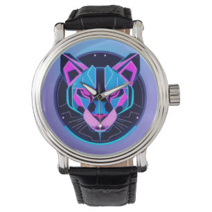 Reloj De Pulsera Pantera de neón futurista en arte geométrico