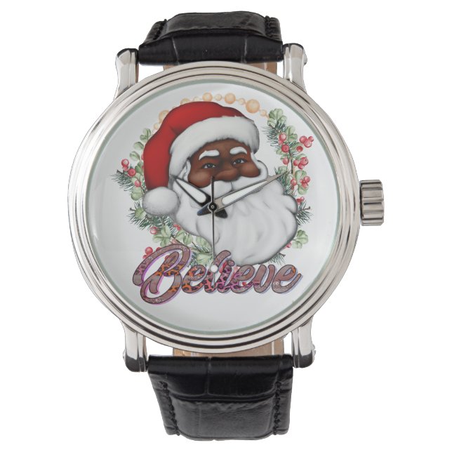 Reloj De Pulsera Papá Noel negro cree que los Navidades de Melanin  (Anverso)