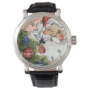 Reloj De Pulsera Papá Noel vintage de Navidad con adornos de árbol