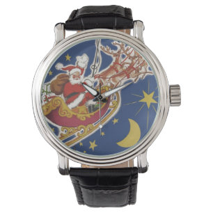 Reloj De Pulsera Papá Noel Vintage de Navidad con reno volador
