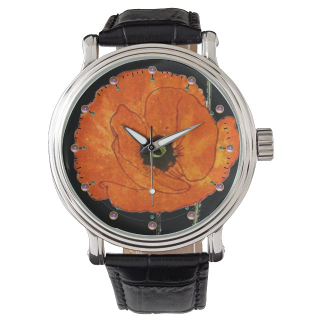 RELOJ DE PULSERA PAPA ROJA EN NEGRO CON GEMSTONES (Anverso)