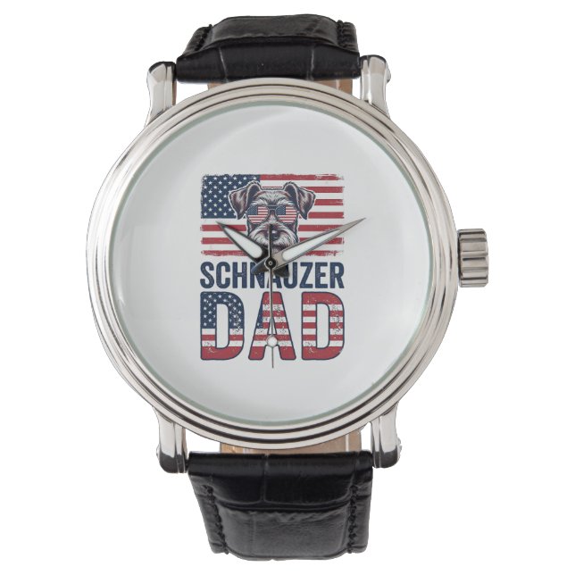 Reloj De Pulsera Papá Schnauzer Patriótico Vintage Perro (Anverso)