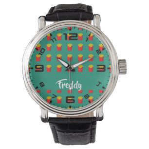 Reloj De Pulsera Papas fritas de nombre personalizado en verde azul