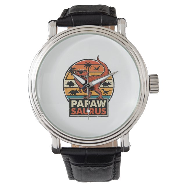 Reloj De Pulsera Papawsaurus Diseño Vectorial Retro Dinosaurio Atar (Anverso)