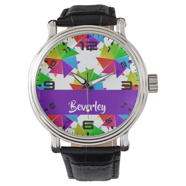 Reloj De Pulsera Papel colorido doblado sobre blanco (Anverso)